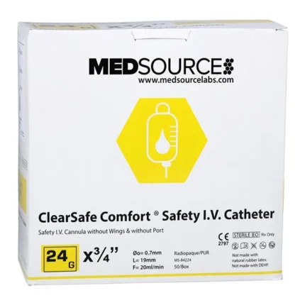 ClearSafe IV Catheter Safety 24 Gauge 3/4" Straight 50/Bx, 4 BX/CA