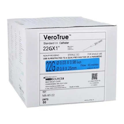 VeroTrue IV Catheter IV Port 22 Gauge 1" 50/Bx, 4 BX/CA